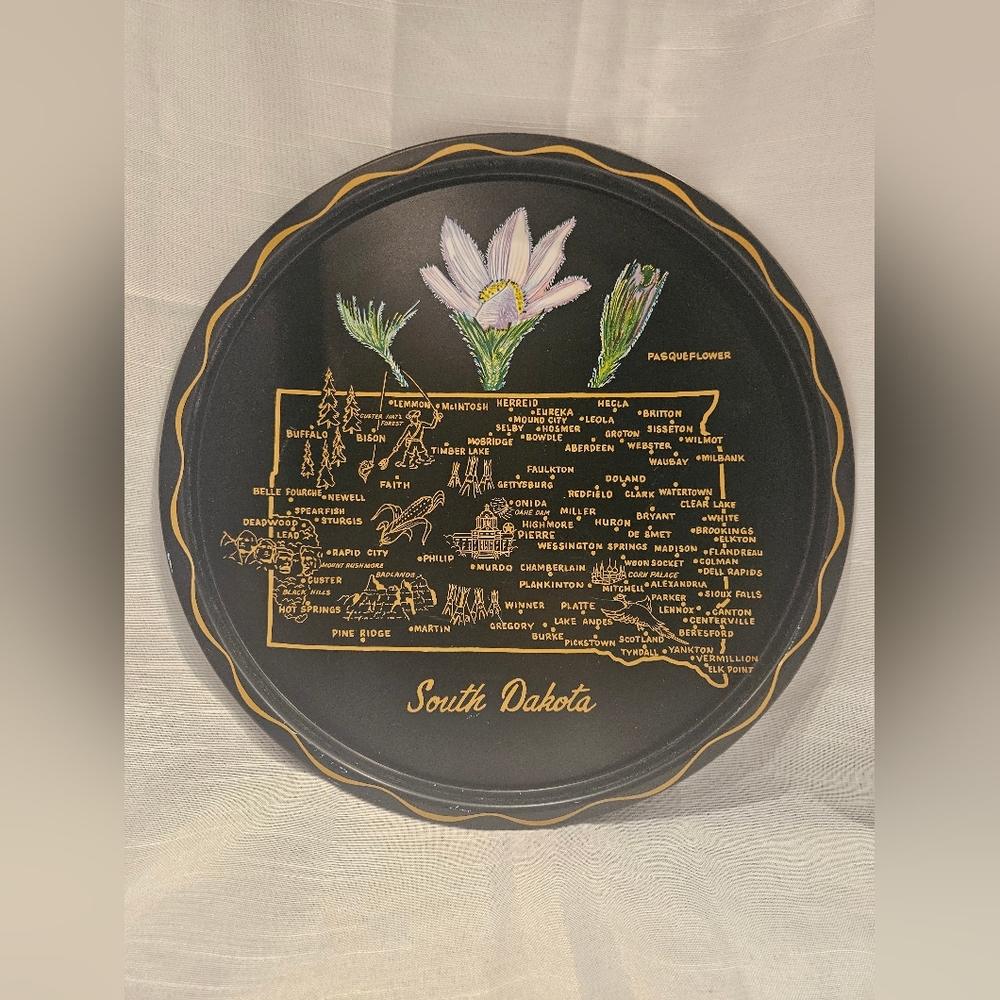Vintage Nashco Products Hand Painted South Dakota State Platter Plate Serving